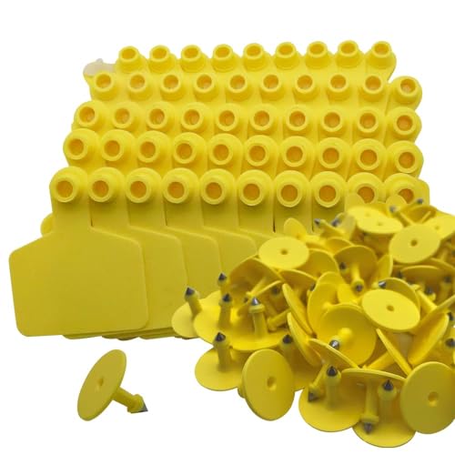 Ear Tags,Animal Tag,Cattle Ear Tags Blank 100 Sets Livestock Identification Ear Tags with Ear Tag Applicator and Tag Remover Pliers for Cattle Cow Pig Goat Horse 62.8 * 75mm red(Yellow) - color: Yellow