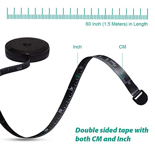 GDMINLO Soft Tape Measure Retractable Measuring for Body Fabric Sewing Tailor Cloth Knitting Craft Weight Loss Measurements Retractable Black Double Scales Rulers 1 Pack