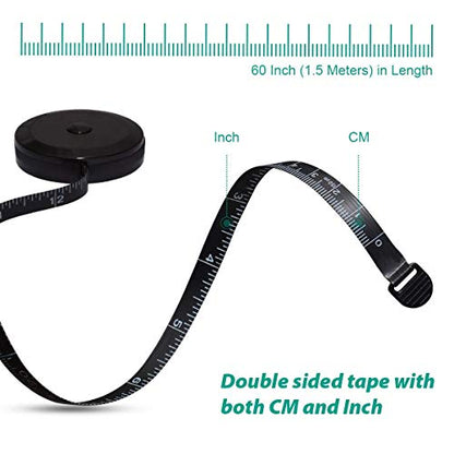 GDMINLO Soft Tape Measure Retractable Measuring for Body Fabric Sewing Tailor Cloth Knitting Craft Weight Loss Measurements Retractable Black Double Scales Rulers 1 Pack