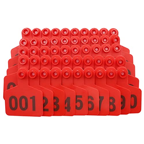 Cattle Cow Ear Tags Numbered Livestock Identifcation Ear Tags for Cattle Cow Horse Pig Goat Sheep Farm Animal (001-100, red) - color: Red
