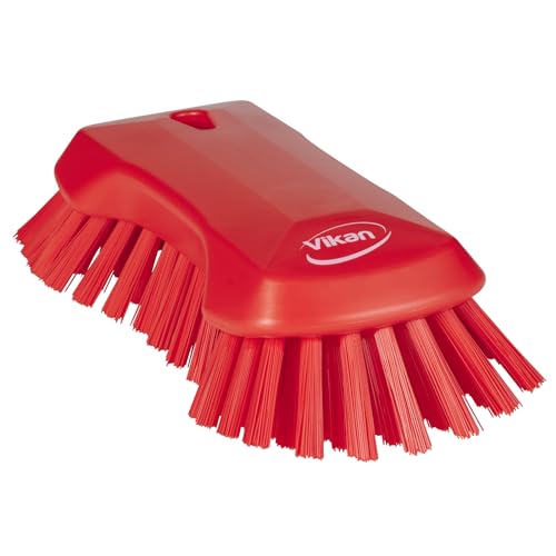 Vikan 38944 Extra Large Hand Brush, Multifunctional, Slip-Resistant Cleaning Tool, Extra Stiff Polypropylene & Polyester Bristle, 9.1", Red - color: Red