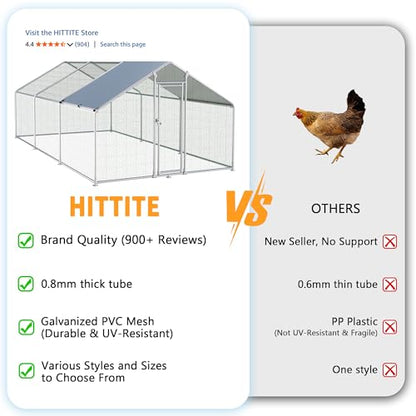 HITTITE Large Metal Chicken Coop with Run, 19.19 x 9.84 x 6.56 ft Walk in Poultry Cage Chicken Run Pen, Outdoor Chicken Runs for Yard with Waterproof & Anti-UV Cover - size: 19.19'L x 9.84'W x 6.56'H