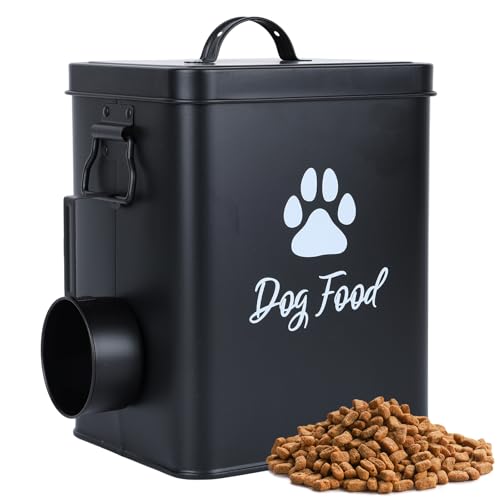 Dog Food Container 6.6lb, Cute Airtight Pet Treat Storage Containers with Metal Lid Scoop, Metal Storage Bin for Dog/Cat Durable Airtight Great Gift for Pet Owners-Black - color: Black-M