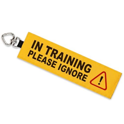 in Training Please Ignore Dog Leash Wrap, Highly Visible Yellow Warning Sleeve with Heart Snap Hook, Service Dog & Puppy Training Sign, Durable Double-Sided Canvas Lead Cover - color: In Training