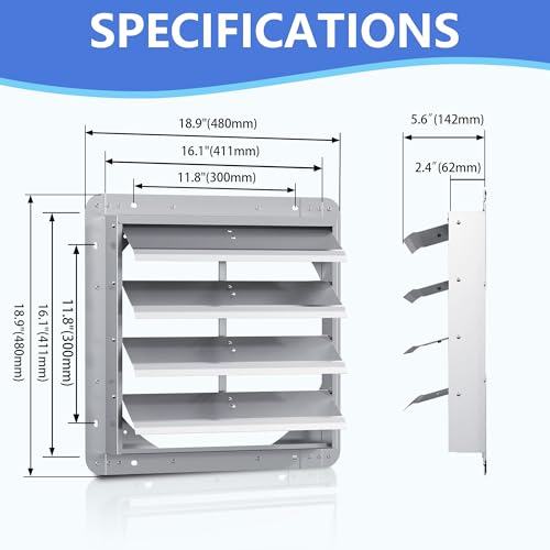 16 Inch Galvanized Shutter Exhaust Louver Vent, Automatic Gravity Shutter Louver Vent for Home Attics, Workshops, Barn, Greenhouse (Motor&Blades are not Included) - size: 16 inch