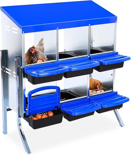 Chicken Nesting Box, 6 Hole 2 Layer Hen Nest Boxes with Legs, Roll-Away Egg Collection System with Ventilation Holes，Rustproof Plastic Tray & Keyhole Mounting, Chicken Laying Box - color: Blue, size: 6 holes with legs