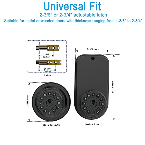 Double Sided Keypad Door Knob with Dual Cylinders and Key Alike, iuknob Keyless Entry Smart Door Lock for Entrance, Fence, Gate, Swimming Pool,Waterproof and Weatherproof for Outdoor & Interior Door.