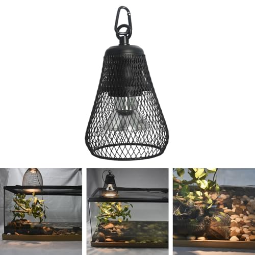 Asixxsix Reptile Lamp Guard, Metal Heat Lamp Cage with Dimming Switch and Chew Resistance Springs for Bearded Dragon Turtles Snake Lizard Terrarium up to 100W, Reptile Heater (US Plug)