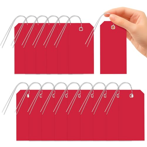Glarks 101pcs Red 6 x 12cm Waterproof Writable Tags with String Set, PVC Shipping Tags, Heavy Duty Shipping Moving Tag, Blank Labeling Tag for Home, Office - color: Red