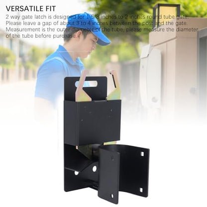 2 Way Gate Latch, Farm Gate Latch with Lockable Anti Sag Design, Heavy Duty Steel Construction for 1 5/8in to 2in Round Tube Gate, Secure Livestock Fence Latch for Cattle Horses Sh