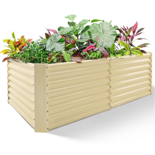 Land Guard 8×4×2ft Galvanized Raised Garden Bed, Planter Boxes Outdoor, Raised Garden Beds Outdoor for Vegetables, Flowers, Herbs, 479 Gallons, Cream Yellow… - color: Cream Yellow, size: 8×4×2ft（Rectangular）
