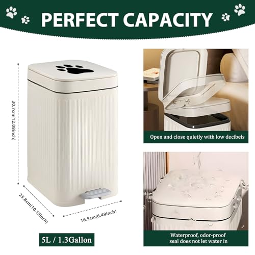 Dog Poop Trash Can Outside, 5L/1.3 Gal Pet Poop Bucket with Lid, Foot Pedal, Dog Waste Container with 40 Bags, Lid Soft Close for Pet, White - size: 5L White Trash Can