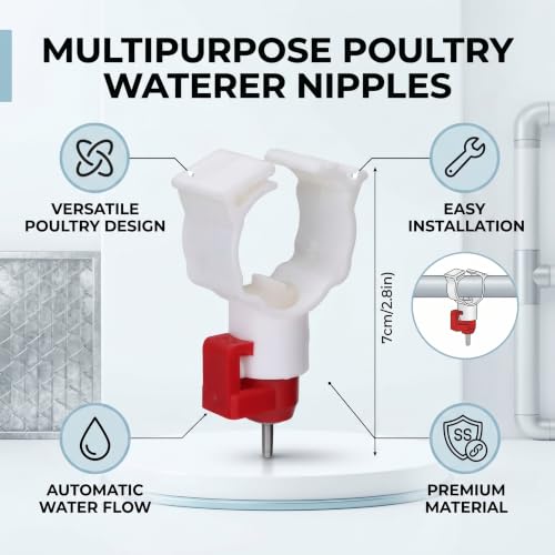 Chicken Waterer Nipples, Durable Steel Ball Valve, Automatic Drinking Spout, Clip 25mm Pipe, Farm Waterer for Chickens, Ducks, Geese, Poultry Drinking System, Farm