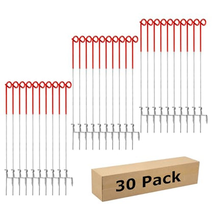Fence Shock 30 Pack 41 Inches Systems Pig Tail Step-in Fence Post, Portable Stainless Steel Single Rope Poles/Stakes for Electric Fence, Garden, Farm, Flower Beds, Walkways, Fountains - Red - color: Red