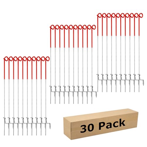 Fence Shock 30 Pack 41 Inches Systems Pig Tail Step-in Fence Post, Portable Stainless Steel Single Rope Poles/Stakes for Electric Fence, Garden, Farm, Flower Beds, Walkways, Fountains - Red - color: Red
