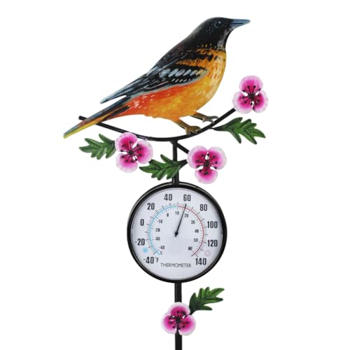 Outdoor Thermometer, 35" Tall No Battery Needed Outside Thermometer with Garden Stake, Hummingbird Wall Thermometer for Yard Patio Decor - color: Black Hummingbird