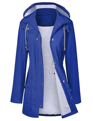 LOMON Raincoat Women Waterproof Long Hooded Trench Coats Lined Windbreaker Travel Jacket S-XXL - color: Blue, size: XX-Large
