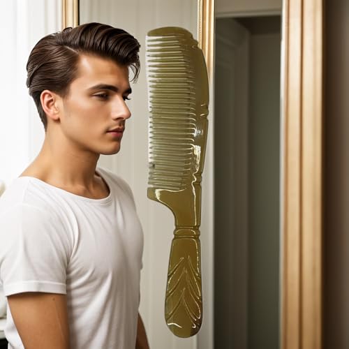 Natural Buffalo Horn Comb, Anti-Static Scalp Massaging Comb for Women & Men, Handmade Hair Breakage Reducer