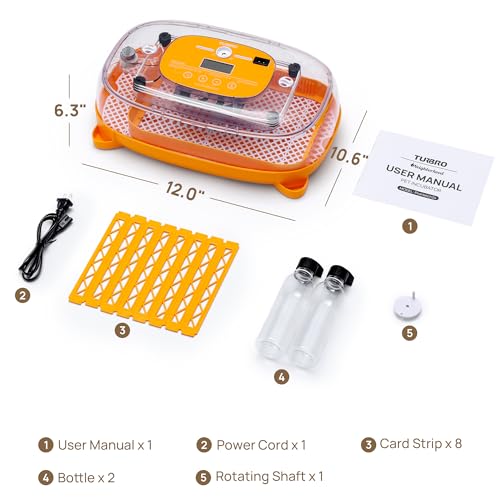 TURBRO Incubator for Hatching Eggs, Automatic Turning, Temperature & Humidity Control, Built-in Candler, 360° Viewing, 24 Egg Incubators for Chicken, Duck, Quail, Turkey, Goose, Parrot, Bird