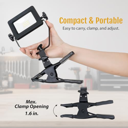 1200 Lumens Portable LED Clamp Work Light with 5ft 120V AC/60Hz Power Plug, Lightweight Design, Suitable for Wet Location, 10 Watts, 5000K Daylight, ETL Certified, 2pack - color: Black-2