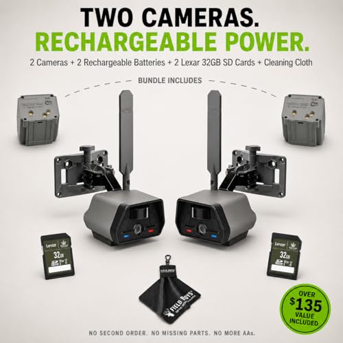 TACTACAM Defend Cellular Security Camera 2-Pack Bundle – 2 Rechargeable Batteries + 2 Lexar 32GB SD Cards – 4G LTE, No WiFi Needed – Wireless Outdoor Camera for Property, Cabin, Ranch, Job Site