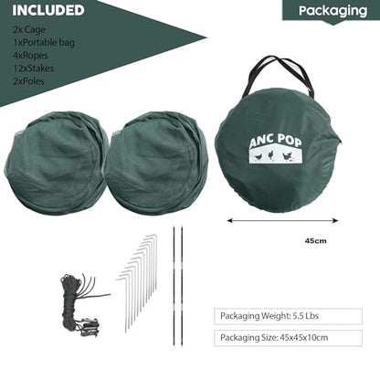 ANC POP 2Pcs Portable Chicken Run, Pop Up Chicken Tent for Small Animals Outdoor Gardening Net with 3 Doors and Handbag, Easy to Install and Storage, Green (80 x 40 x45) - size: 80 x 40 x45"