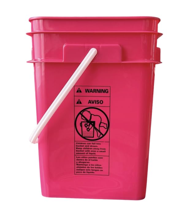 House Naturals 4 Gallon Square Food Grade Bucket Pail with Plastic Handles and Lid (Pack of 3) Made in USA containers (Magenta - Black lids) - color: Magenta - Black Lids