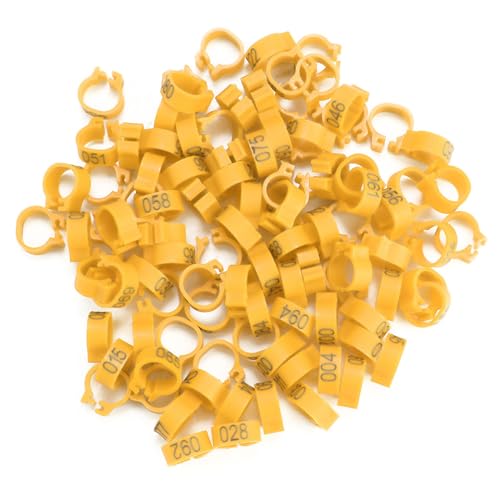 100PCS 8MM 001-100 Numbered Plastic Letter Pigeon Bird Leg Bands Rings, Bird Chicks Parrot Clip Rings Band (Yellow) - color: Yellow