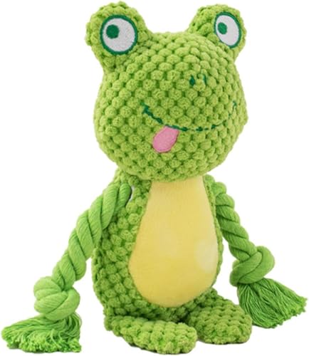 Cotton Rope Squeaky Dog Toy with Crinkle Paper – Interactive Plush Chew Toy for Small & Medium Puppies, Frog Design - color: Green