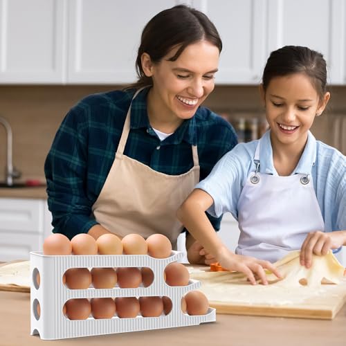 Sotfamily Egg Holder for Fridge, Egg Roller for Eggs 18 Count, 3 Tiers | Auto Rolling Egg Storage Organizer for Refrigerator, Slim Space Saving Container, Dispenser - size: 3 Tiers