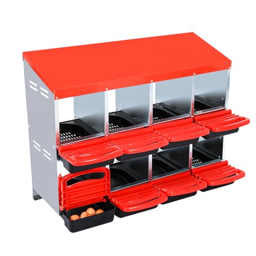 Chicken Nesting Box，Red 8 Hole Chicken Laying Box, Tray for Easy Egg Collection, Large Holes for Ventilation, Suitable for Chickens & Ducks - color: Red, size: 8 Holes