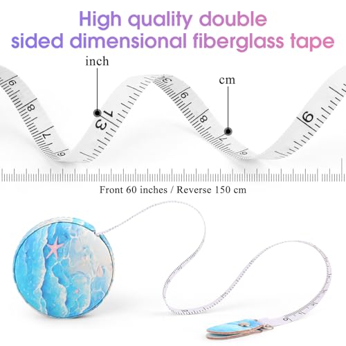 Retractable Mini Tape Measure, Auto-Retract, Premium Leather Tape Measure, Dual-Sided Ruler, Ideal for Fabric Cutting, Body Measurements, and Handicrafts (Blue Starfish) - color: Blue Starfish