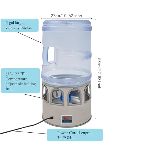 Chicken Water Heater,110V 80W Heated Chicken Waterer 5 Gallon Chicken Coop Accessories in Winter,32-122℉ Adjustable Temperature Heated Water Bowl for Chickens Ducks Pigeons