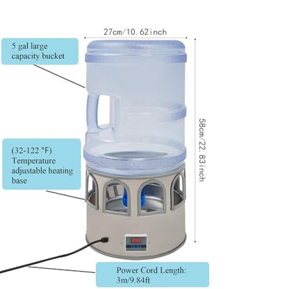 Chicken Water Heater,110V 80W Heated Chicken Waterer 5 Gallon Chicken Coop Accessories in Winter,32-122℉ Adjustable Temperature Heated Water Bowl for Chickens Ducks Pigeons