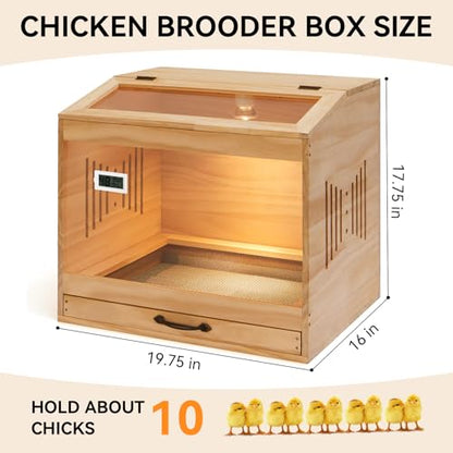 Brooder Box for Chicks with Heat Lamp Kit & Thermometer - Wooden Chicken Brooder for 12 Chicks Indoor/Outdoor - Baby Chicken Cage for Ducks, Quails, Hamsters, Lizards