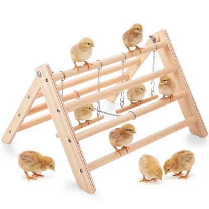 Novabright Wooden Chick Perch with 2 Swings Chicken Roosting Bar Coop Brooder Perch Stand Pine Wood Chick Training Toy for Baby Chicks Parakeets Parrots Bird Cage Jungle Gym