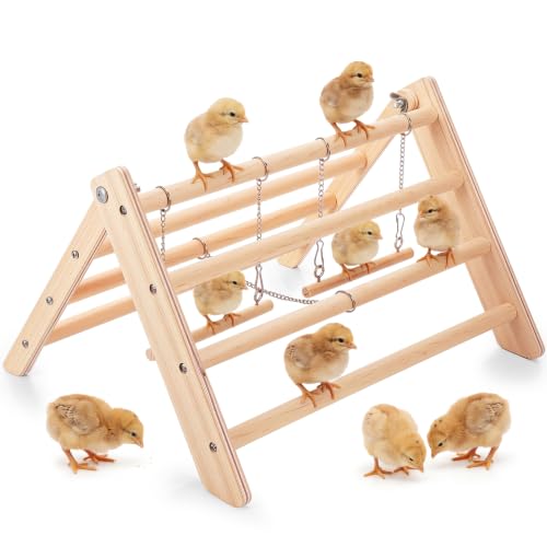 Novabright Wooden Chick Perch with 2 Swings Chicken Roosting Bar Coop Brooder Perch Stand Pine Wood Chick Training Toy for Baby Chicks Parakeets Parrots Bird Cage Jungle Gym