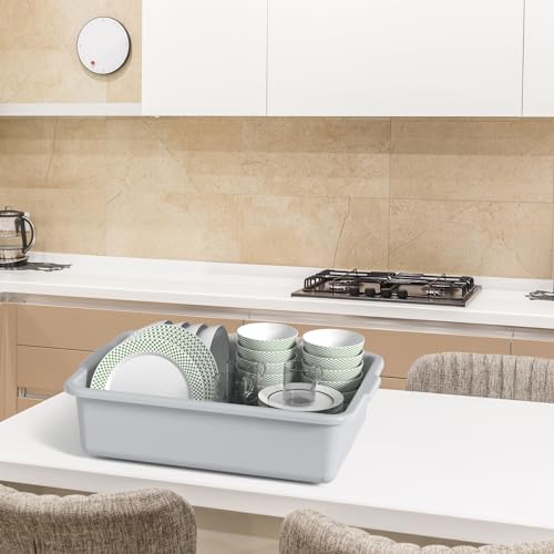 13 L Commercial Bus Tub, 3 Pack Plastic Utility Bus Box Dishpan, Light Gray - size: 13 L