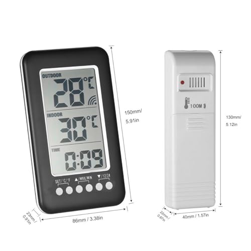 Wireless Thermometer,Indoor & Outdoor Weather Station Digital Temperature Monitor Thermometer with Remote Control,Household Refrigerators,Ice Storage,Maximum and Minimum
