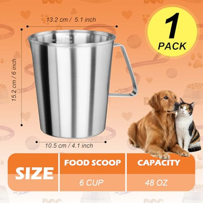 6 Cup Dog Food Scoop 304 Stainless Steel Dog Food Measuring Cups for Cat or Bird Pet Foods, Injection Molded and Dishwasher Safe (6 Cup) - size: 6 Cup