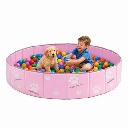 47in Extra Large Dog Ball Pit – Foldable Pet Playpen Ball Pool for Large Dogs, Puppies and Cats, Indoor Outdoor Playpen (Balls Not Included) (Pink)