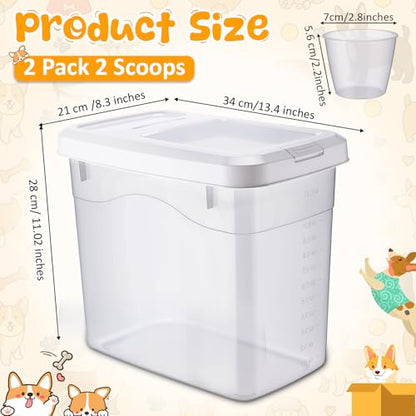 2 Pack Airtight Dog Food Storage Container, 27.6 Lbs Clear Pet Food Storage Bin with 2 Measuring Scoops for Pet Dog Cat Grain Rice Treat - size: 27.6 Lbs