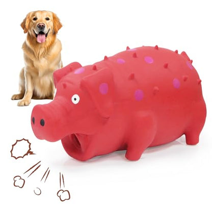 Squeaky Pig Dog Toy that Oinks, Latex Pig 7.3 in Grunting Dog Toys, Durable Dog Chewing Toys for Small Medium Large Dogs(Red, 1 Pcs) - color: Red 20CM