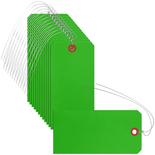 Geyee 200 Pieces Blank Manila Shipping Tags with Wires 4 3/4 x 2 3/8 Luggage Paper Label Tags for Inventory Garage Hanging Items(Green) - color: Green