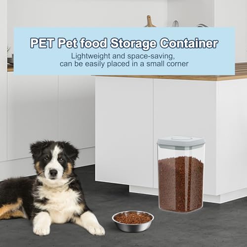 LEAWALK 4.2Qt 2Pack Airtight Dog Cat Food Storage Container and Dog Treat Containers BPA-Free, PET Clear Stackable Pet Storage Bin, 1 Cup Scoop, 1 Sponge cleaning brush, Pop Top, With handle (Grey) - color: Grey（4.2Qt-2Pack)