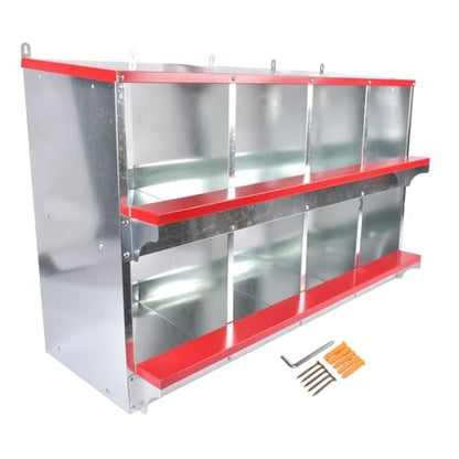 Chicken Nesting Boxes - 8-Compartment Metal Wall-Mounted Poultry Nest Box for Chickens, Hens, and Ducks - Easy Egg Collection - Large Vented Holes - Chicken Coop Equipment