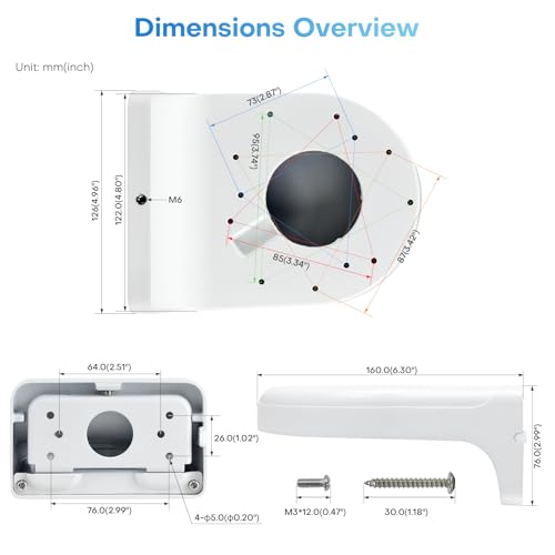 VALUCAM203W Waterproof Aluminum Wall Mount Bracket for Dome Turret Camera Turret Camera VC-EDI04EG1-IA IPC-HDBW2441E-S IPC-HDBW2841R-ZS IPC-HDBW2449E-S-IL IPC-HDW2841TM-S IPC-HDW2841T-S IPC-EB5541-AS