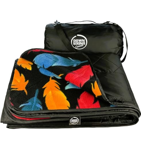 DOWN UNDER OUTDOORS Waterproof 350 GSM Fleece or Sherpa Stadium Blanket | Large Extra Thick, Windproof, Quilted, Machine Washable, Camping Picnic & Outdoor, Beach, Dog, secret pocket, 82 x 55 inches - color: Feathers