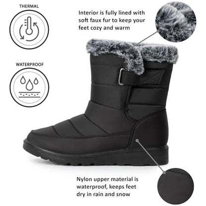Alpine Swiss Lexie Women’s Snow Boots | Waterproof Faux Fur Lined | Warm Cozy Winter Booties | Anti-Slip Sole | Stylish Outdoor Shoes - color: Black, size: 7