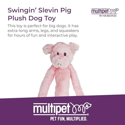 Multipet Swingin' Slevin Pig Dog Plush Toy - Squeaky Toys for All Dogs - Extra Soft Plush - Stuffed Animal for Cuddling & Playing - Cute Dog Pet Toy (27”, Pink, 5 Squeakers) - size: 27", style: Pig